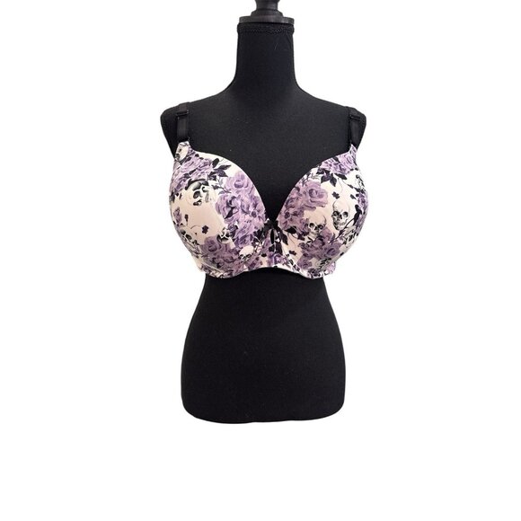 Torrid Curve T Shirt Bra 360 Smoothing Purple Rose Floral Underwire sz 40DDD - Picture 1 of 8